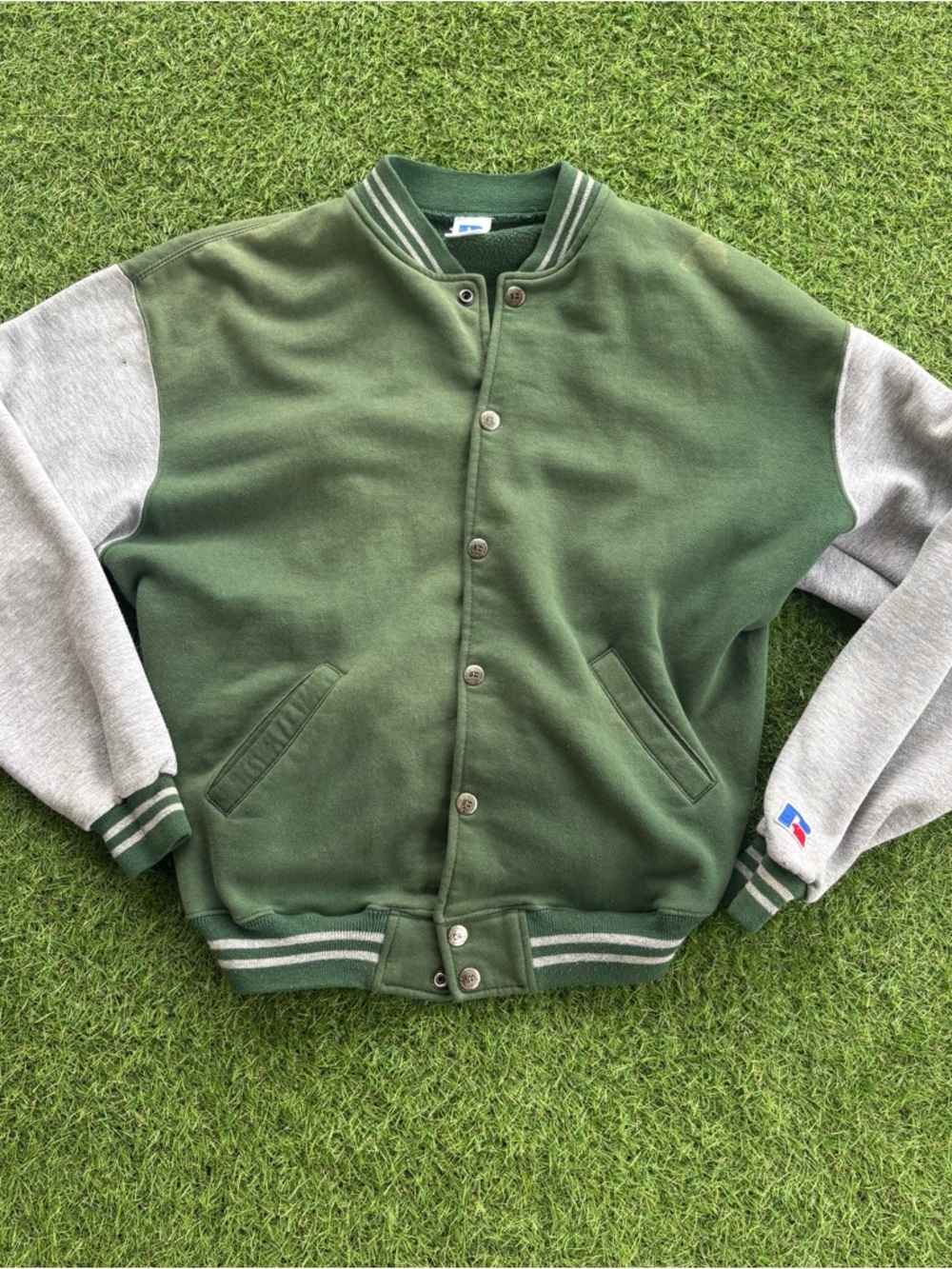 Vintage Russell Athletic Varsity Bomber Jacket Green Youth Large